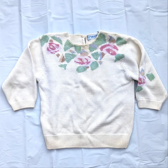 Floral Patterned Cream Sweater - Picture 1 of 8